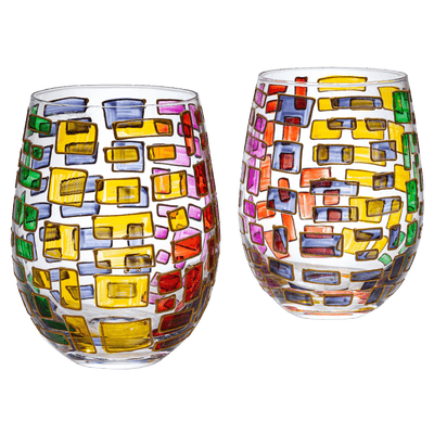 The Wine Savant Renaissance Stained Glass Windows, Artisanal Hand Painted Glassware Gift Idea Her, Him, Birthday, Mom, Housewarming, Gifts Ideas for Women & Men Art Deco (Stemless Wine Glasses)