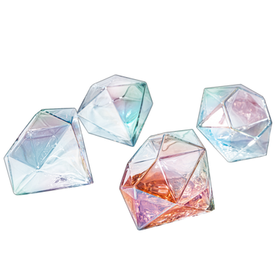 Set of 4 Diamond Whiskey & Wine Glasses 10oz - Wine, Whiskey, Water, Diamond Shaped, Diamonds Collection Sparkle Patented Wine Savant - Stands Alone, Or on Stand (Iridescent)