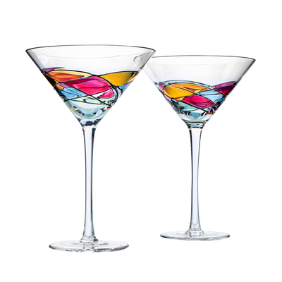The Wine Savant Artisanal Hand Painted Stemless - Rennesance Romantic Stain-glassed Windows Wine Glasses Set of 2 - Gift Idea for Her, Him, Birthday, Housewarming - Extra Large Goblets (Martini)