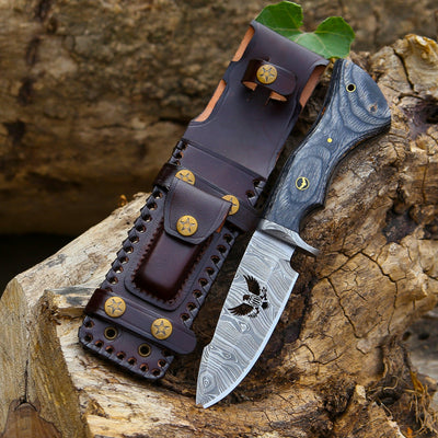 Black Reaper Damascus Steel Knife with Leather Sheath