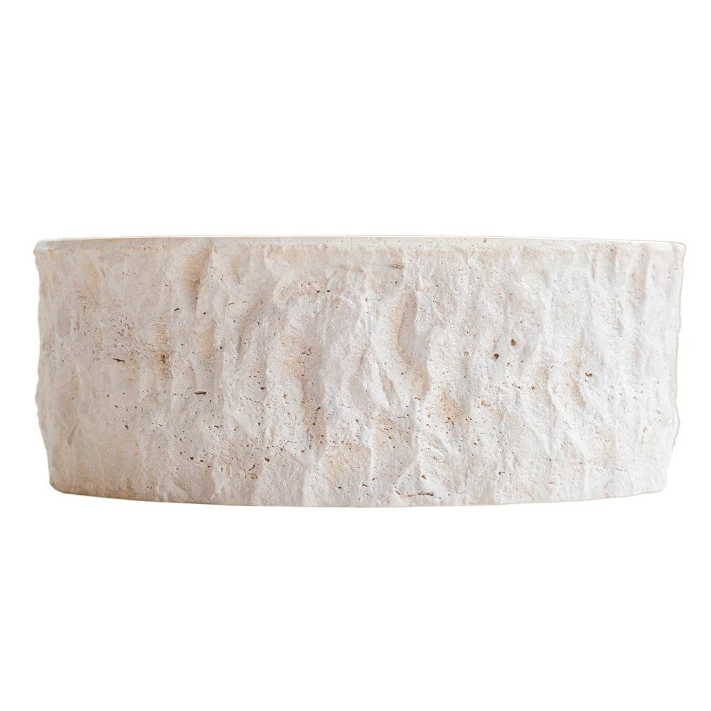 Denizli Beige Travertine Rustic Stone Vessel Sink Honed Interior Hand Chiseled Exterior (D)16
