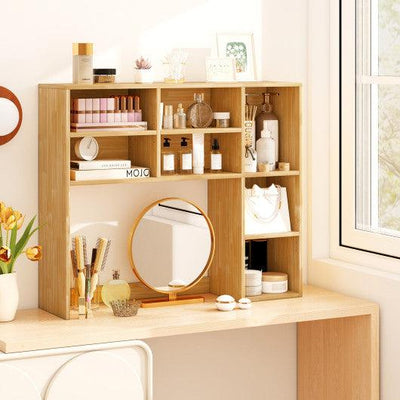 Desktop Bookshelf with 7 Open Cubbies and 3 Adjustable Shelves-Yellow