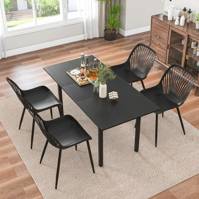 Modern Kitchen Chairs with Metal Legs Cutout Backrest Curved Seat for Dining Room Home Office-Black