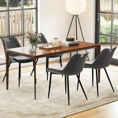 Dining Chair Set of 4 Faux Leather Upholstered Kitchen Chairs with Metal Legs-Gray