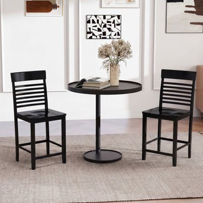 Dining Chair Set of 2 with Footrests and Solid Wood Frame-Black