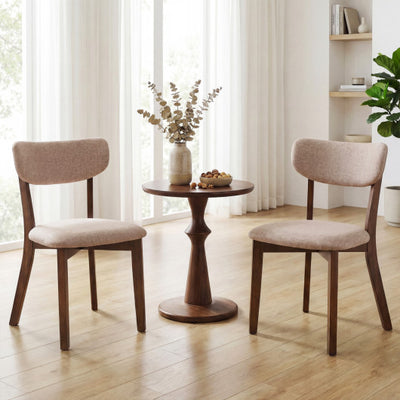 Dining Chairs Set of 2 Upholstered Mid-Back Chairs with Solid Rubber Wood Frame-Beige