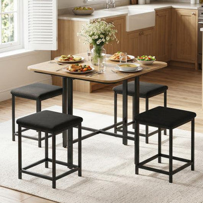 Dining Table Set with 4 Upholstered Stools and Metal Frame-Natural