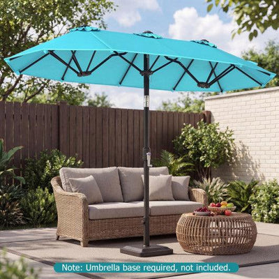 Double-Sided Patio Umbrella with Push Button Tilt Crank Handle-Turquoise