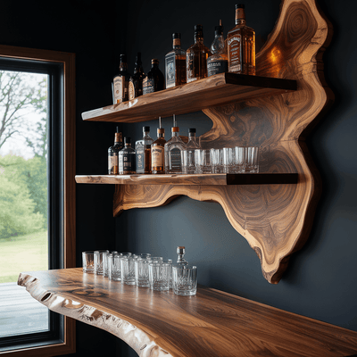 Dravino Live Edge Solid Wood Floating Wine Shelf
