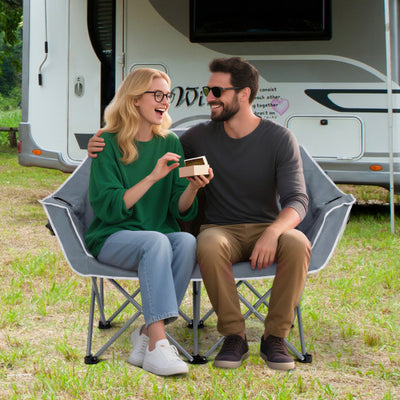 Duo Camping Chair Portable Oversized Loveseat with Armrests and Cup Holders-Gray