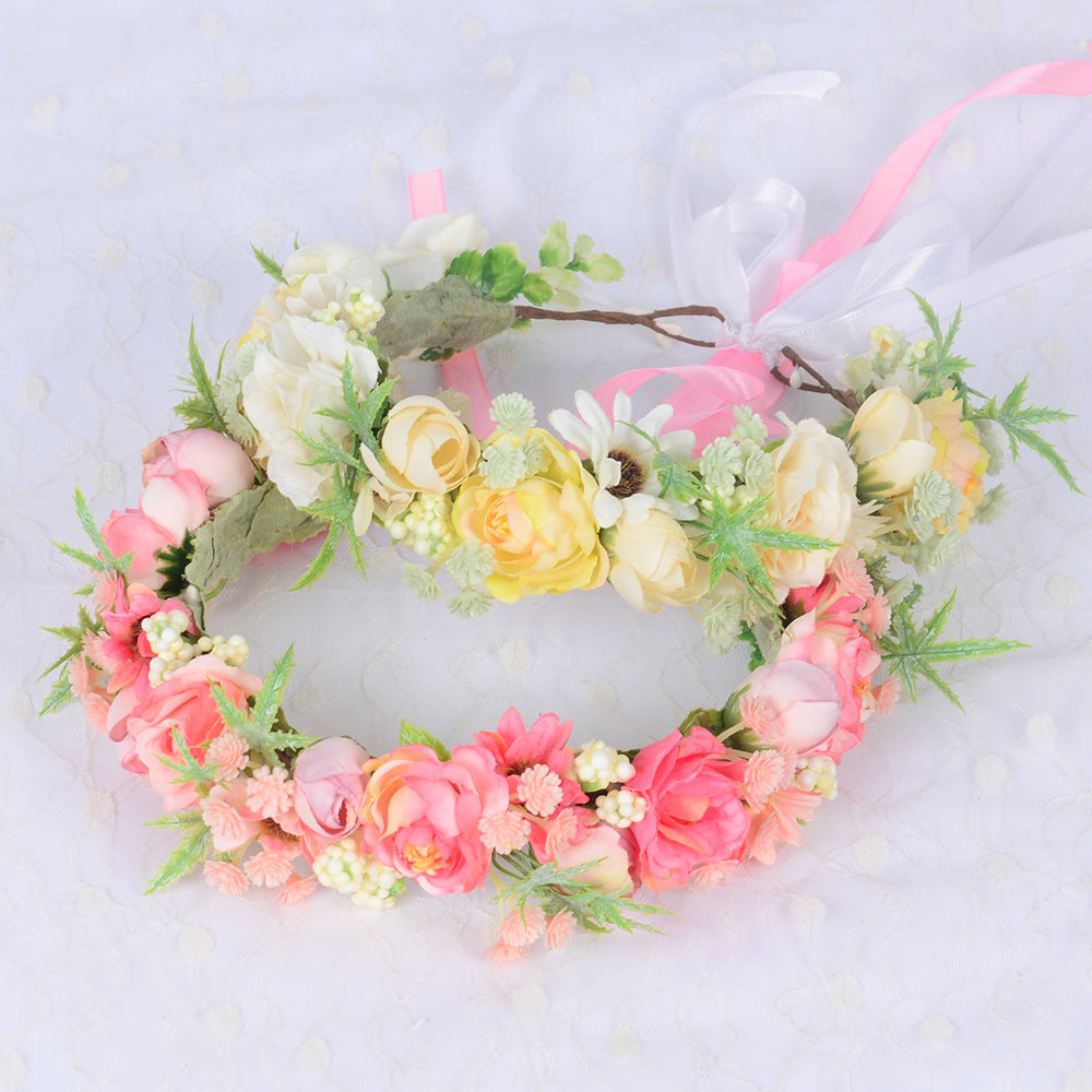 Bridal Fairy Flower Wreath Fabric Flower Starry Sky Headwear Children's Travel Photography Performance Hair Accessories Headrings