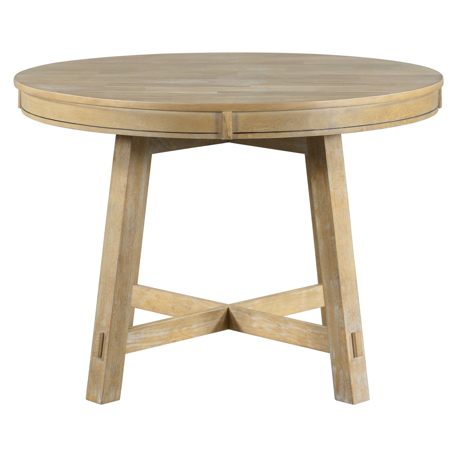 TREXM Farmhouse Round Extendable Dining Table with 16
