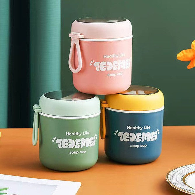 Japanese style simple sealed 304 stainless steel insulated breakfast cup with lid and spoon