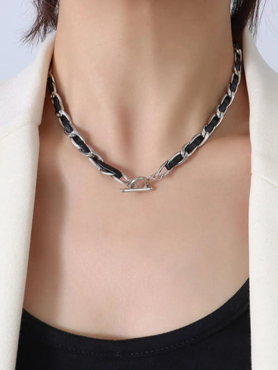 Hip hop design neck chain titanium steel plated 18k real gold leather rope necklace