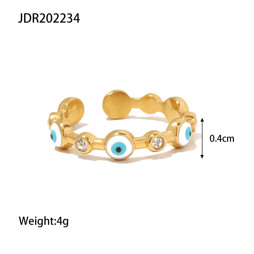 18K gold-plated stainless steel devil eye open ring Fashionable and versatile titanium steel ring for women