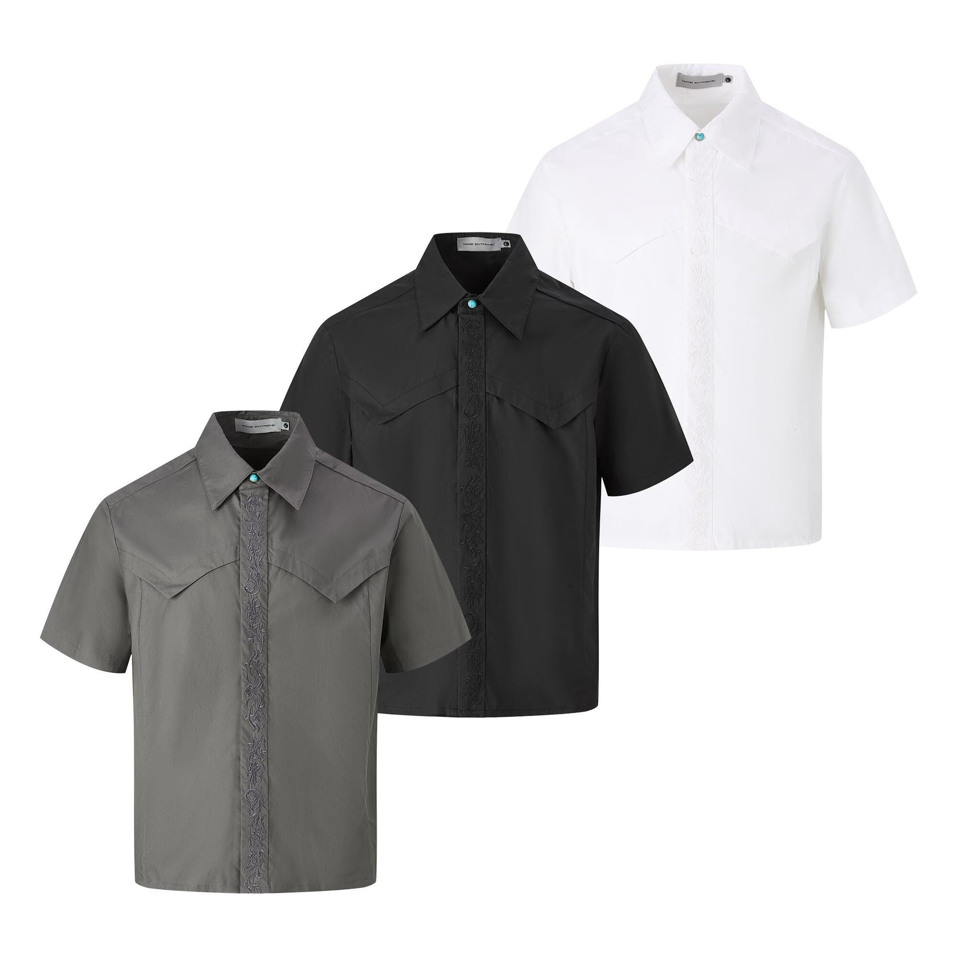 Embroidered short sleeved shirt men's loose shirt