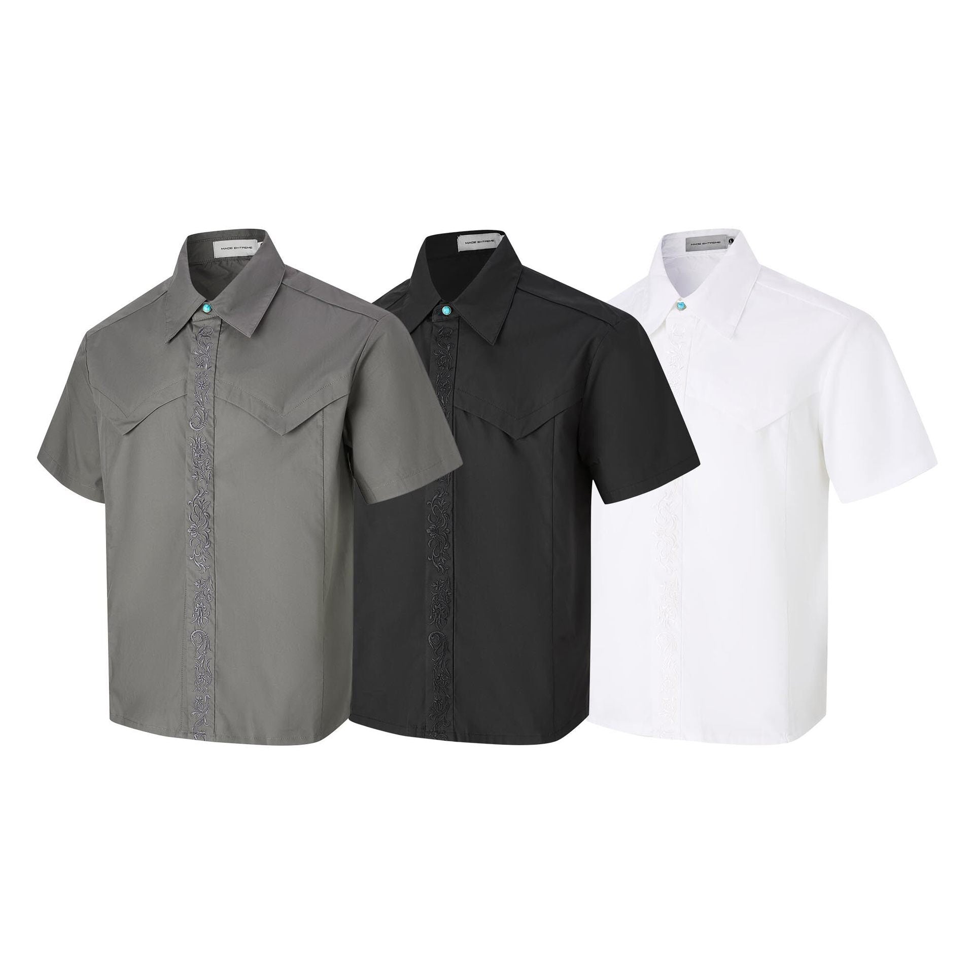 Embroidered short sleeved shirt men's loose shirt