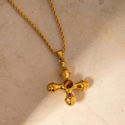 Gold-Plated Stainless Steel Cross Shape Pendant Necklace