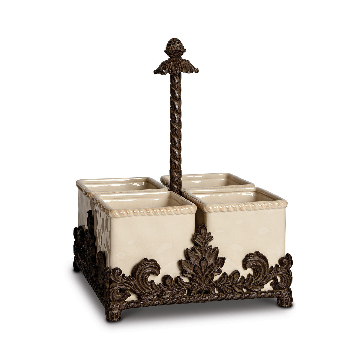 Acanthus Stoneware Flatware Caddy, Set of 4 with Base