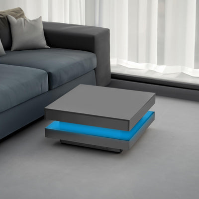 ON-TREND High Gloss Minimalist Design with LED Lights 2-Tier Square Coffee Table Black