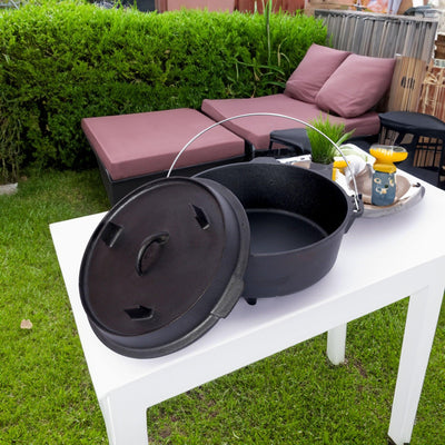 ast iron Dutch oven with lid, outdoor camping deep pot, used for camping, cooking, barbecue and leg rest, 12 Quart