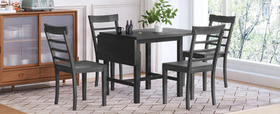 TOPMAX 5-piece square wooden pendant light expandable dining table set with 4 ladder back chairs Gray