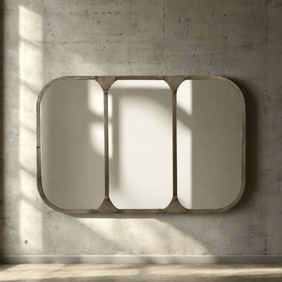 Vintage Industrial Wall Mirror with Aged Brass Metal Frame