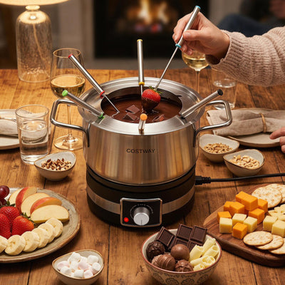 1200W Electric Fondue Pot Set with Removable Stainless Steel Pot and 6 Forks