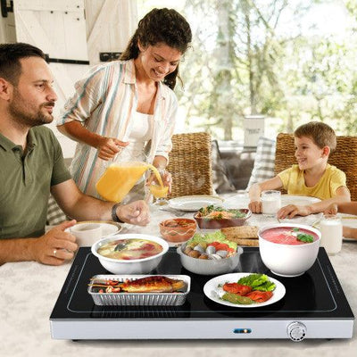 Electric Warming Tray with Adjustable Temperature and Built-In Handles Tempered Glass