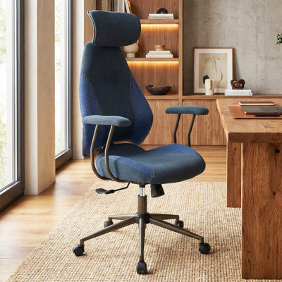 Ergonomic Office Chair Computer Desk Chair with 2D Headrest and Rocking Backrest-Navy