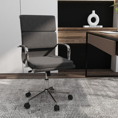 Ergonomic Office Desk Chair with Rocking Backrest and Height-adjustable Padded Seat-Gray