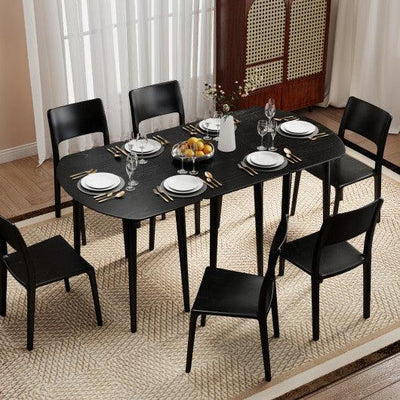 Extendable Dining Table Set with 2 Half-Round and 1 Rectangular Tables-Black