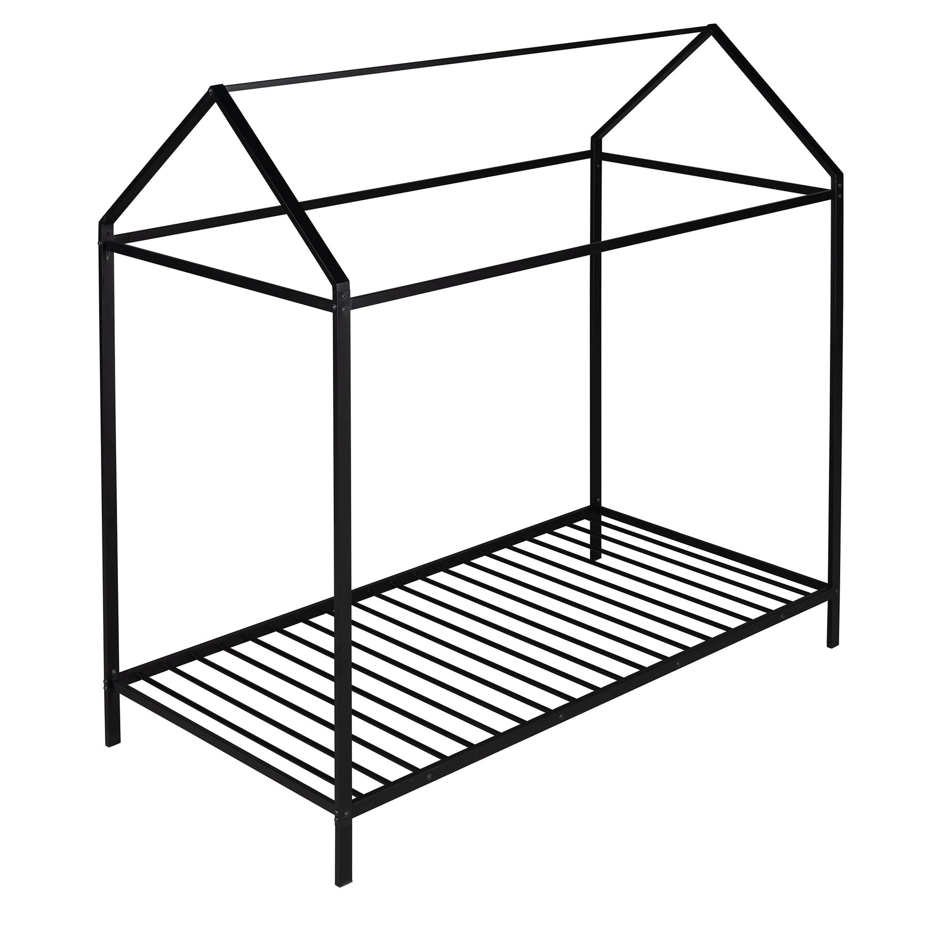 House Bed Frame Twin Size Kids Bed Frame Metal Platform Bed Floor Bed for Kids Boys Girls No Box Spring Needed Black