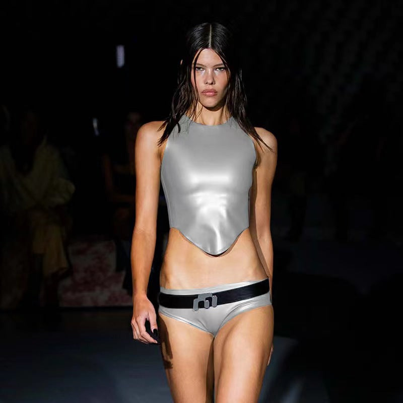 Round neck sleeveless irregular hem top women's vest