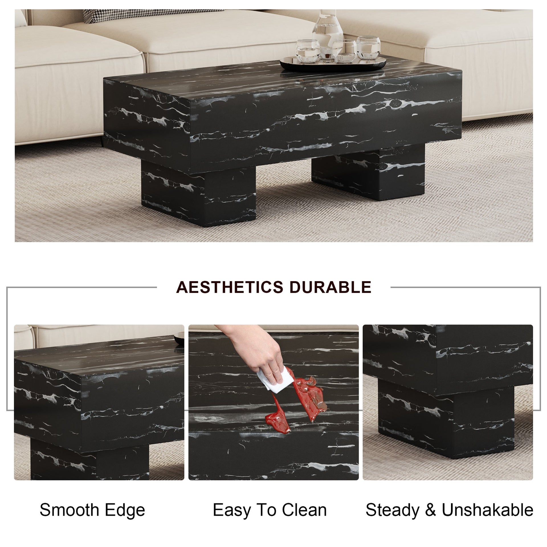 The black coffee table has patterns Modern rectangular table suitable for living rooms and apartments 43.3