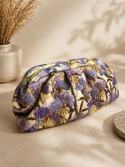 The Garden Ruche in Lavender — Hand-Beaded Luxury Clutch Bag