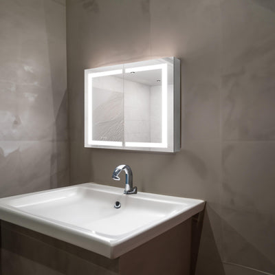 36 x 30 inch Medicine Cabinet with LED Vanity Mirror Anti-Fog Recessed or Surface Mount Waterproof DimmableAluminum 3000K~6000K Lighted Double Door Bathroom Cabinet with Touch Switch