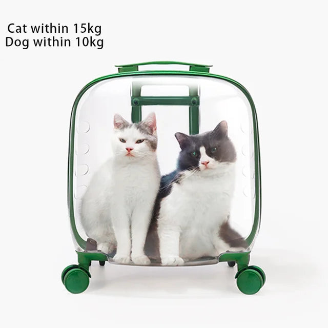 Rolling Pet Travel Trolley with Wheel, Transparent Capsule, Pink, Green, Puppies, Dogs, Cat Carriers Bag, 5-20Kg
