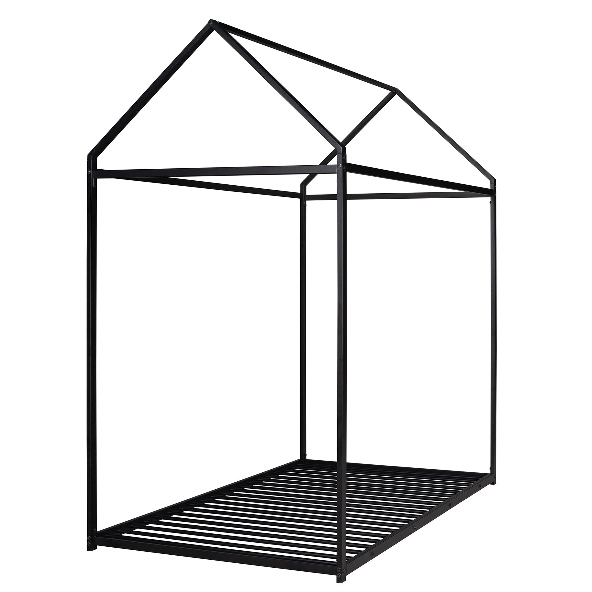 House Bed Frame Twin Size Kids Bed Frame Metal Platform Bed Floor Bed for Kids Boys Girls No Box Spring Needed Black