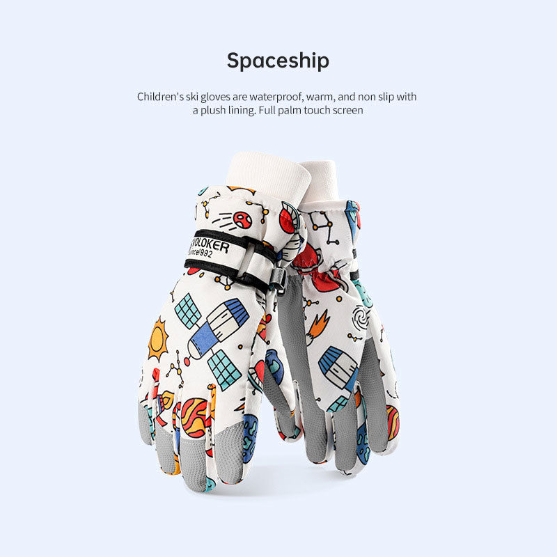Winter children skiing gloves cycling waterproof windproof cashmere thick warm gloves children