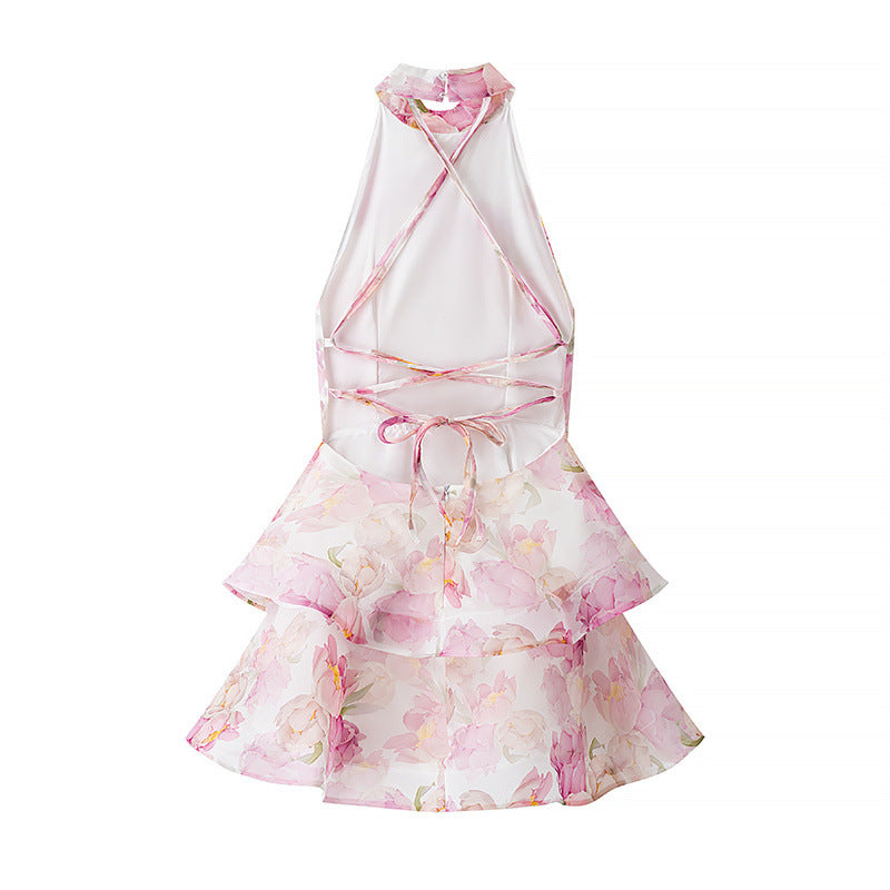 Style Women's Fashion Sexy Printed V-Neck Bubble Hem Fitted Dress