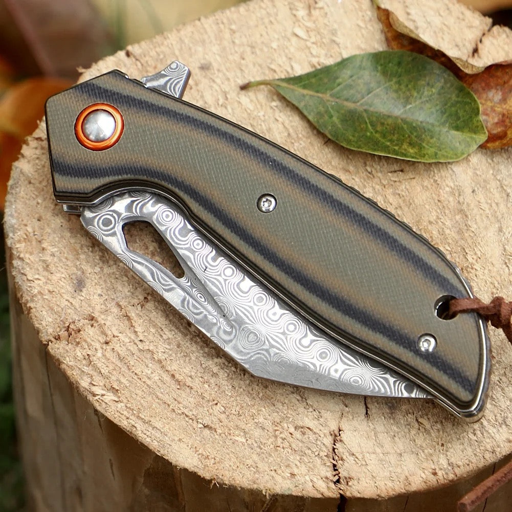 Scorpion Japanese Folding Pocket Knife with VG-10 Damascus Steel & G10 Handle
