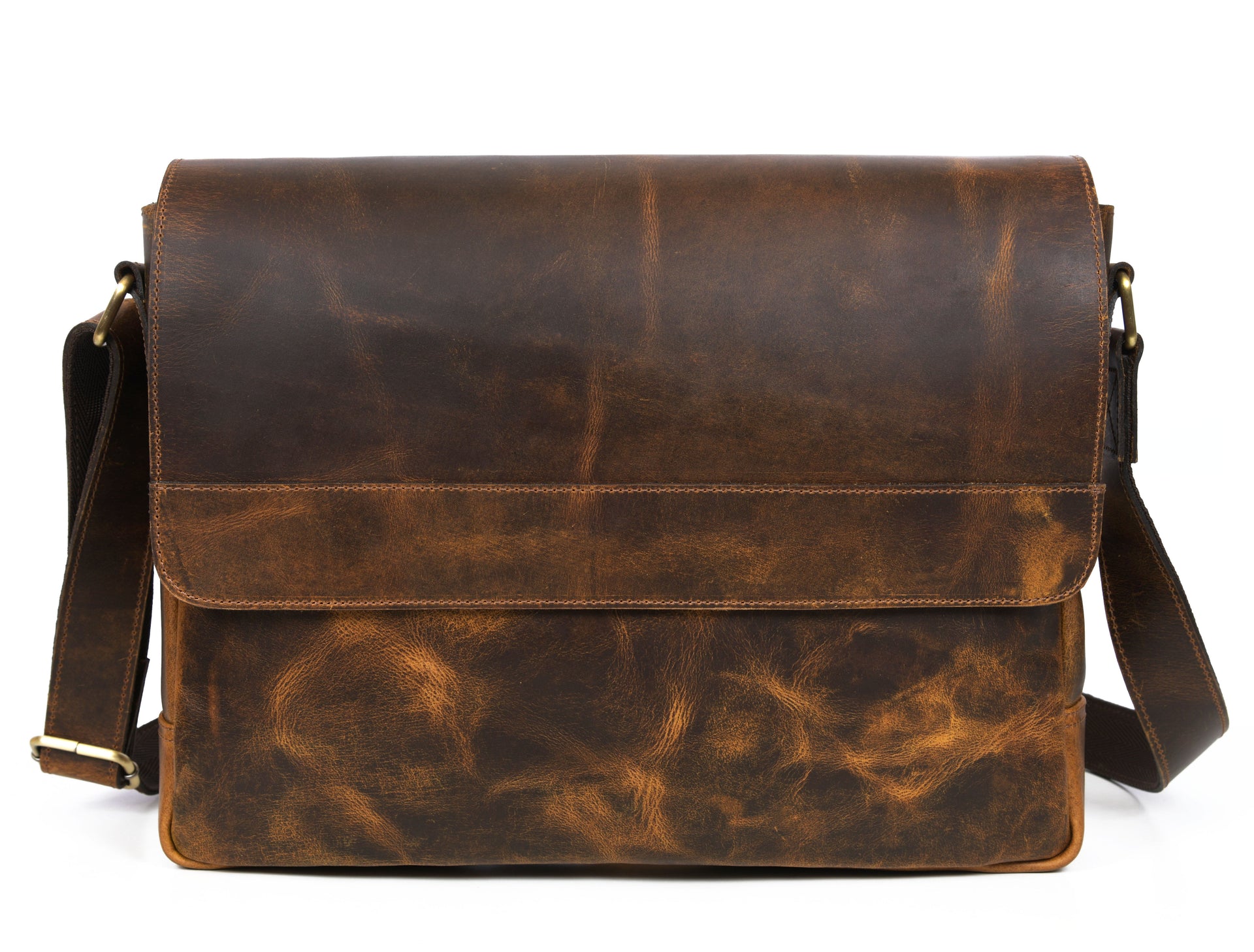 Leather Messenger Bag Stressed Light - Brown