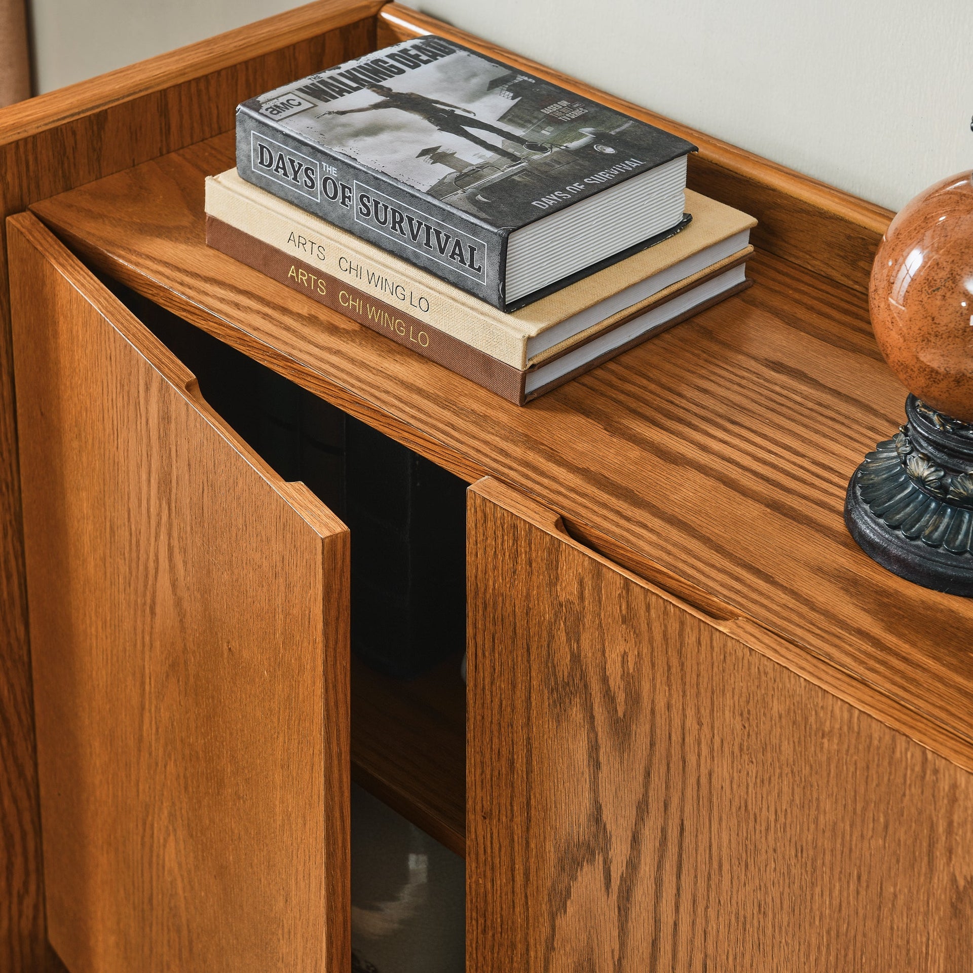 Walnut colored side panels, buffet cabinet with storage, 33.9 inches x 15 inches x 31.5 inches