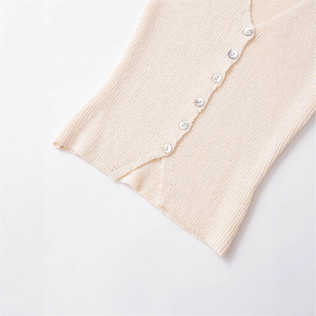 Spring New Style Round Neck Solid Color Loose Design Unique Temperament Knitwear