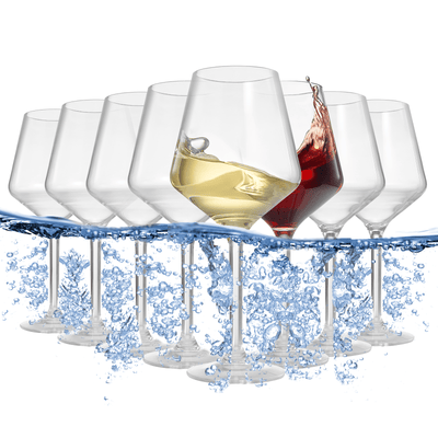 Floating Wine Glasses for Pool (18 Oz | Set of 8) That Float | Shatterproof Poolside Wine Glasses | Beach Cups Glass | Outdoor Tritan Plastic Wine Glasses with Stem, Plastic Glassware DISHWASHER SAFE