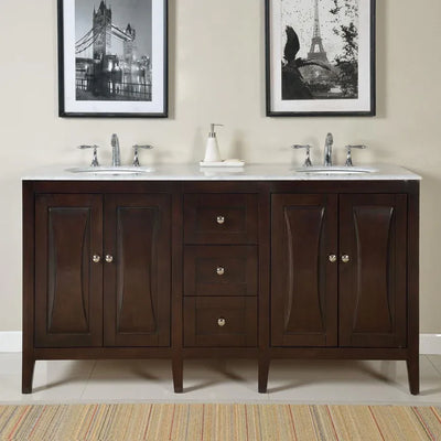 68 in. W x 22 in. D Vanity in Dark Walnut with Marble Vanity Top in Carrara White with White Basin