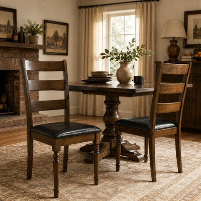 Farmhouse PU Leather Upholstered Dining Chairs Set of 2-Brown