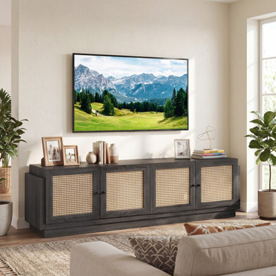 Farmhouse TV Stand for TVs up to 75 Inches with 2 Cabinets-Black