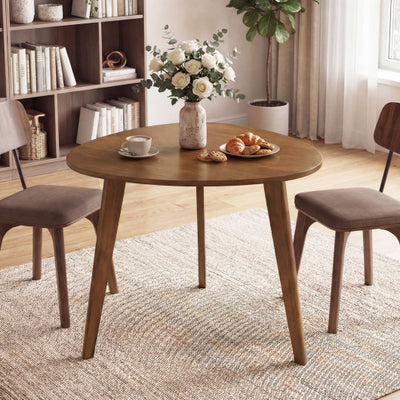 Farmhouse Wooden Round Dining Table for 4-Walnut
